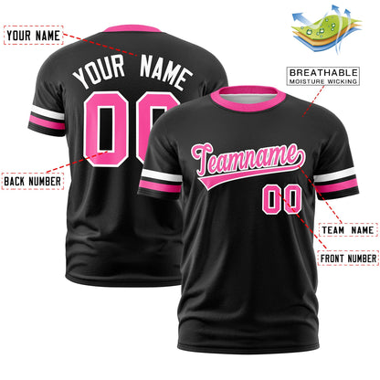 Custom Black Pink T-shirt Classic Style Stripe Fashion Sports Shirt for Youth & Adults