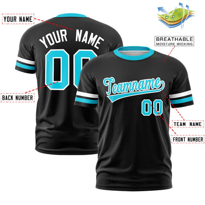 Custom Black Sky Blue T-shirt Classic Style Stripe Fashion Sports Shirt for Youth & Adults