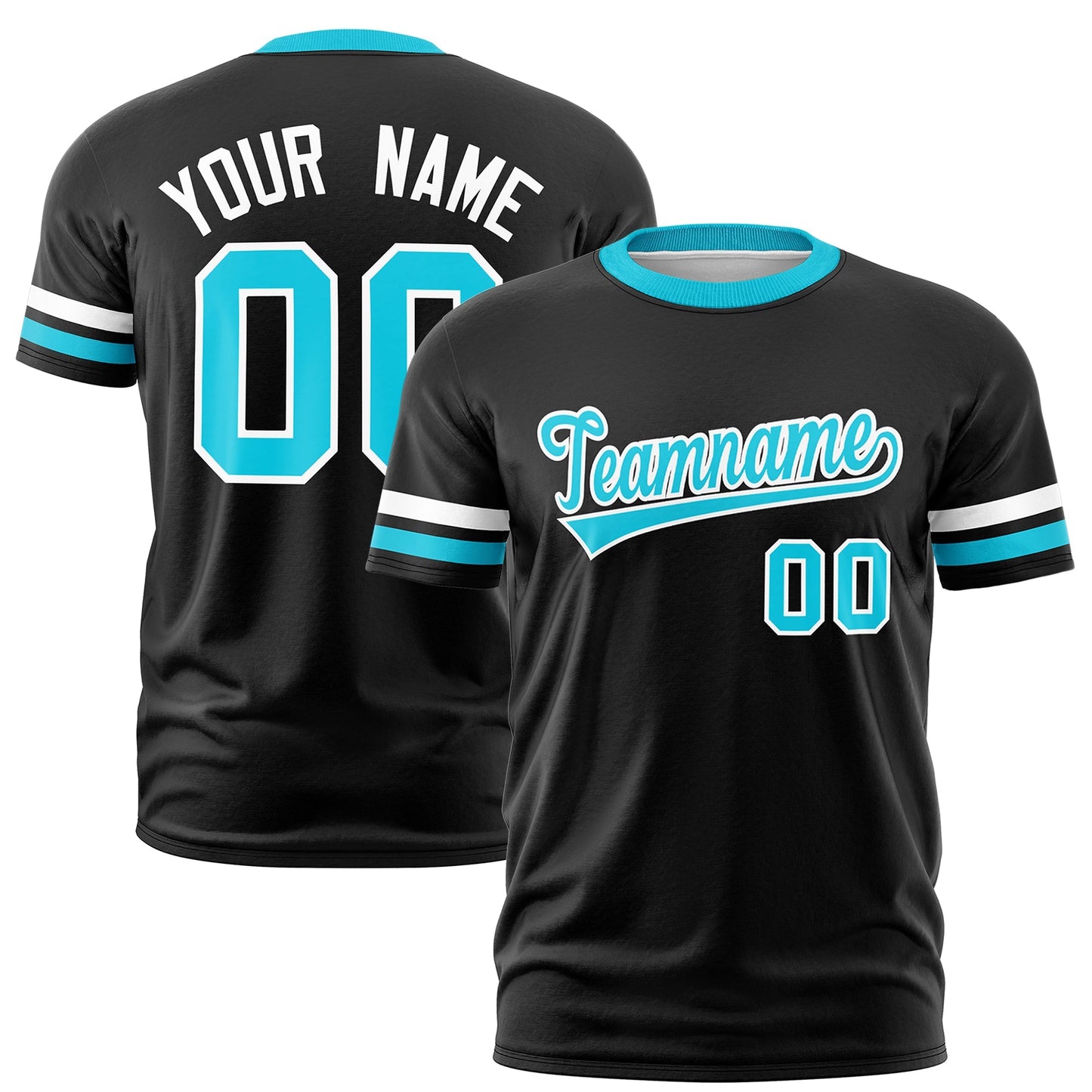 Custom Black Sky Blue T-shirt Classic Style Stripe Fashion Sports Shirt for Youth & Adults