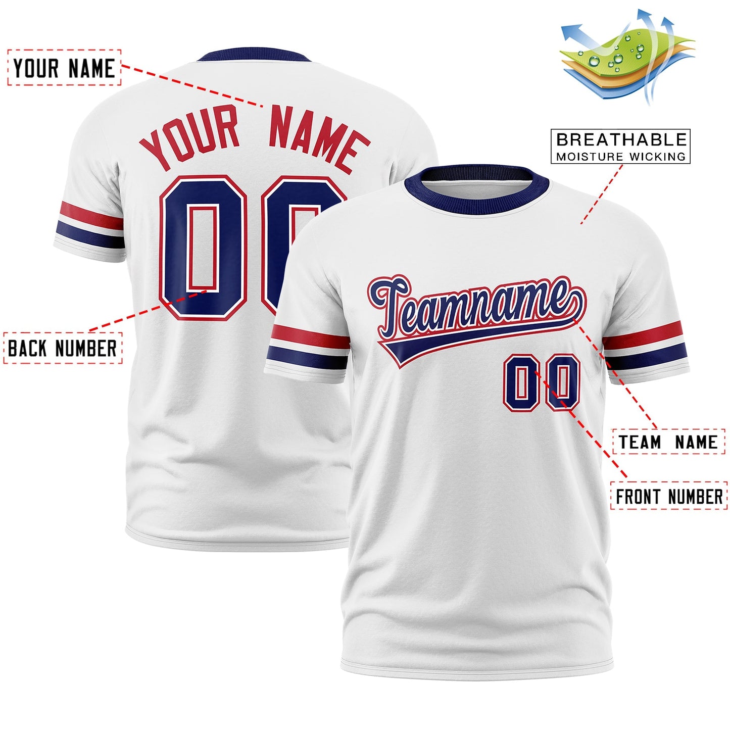 Custom White T-shirt Classic Style Stripe Fashion Sports Shirt for Youth & Adults
