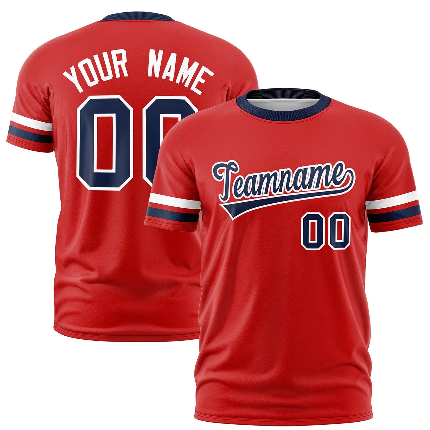 Custom Red Navy T-shirt Classic Style Stripe Fashion Sports Shirt for Youth & Adults