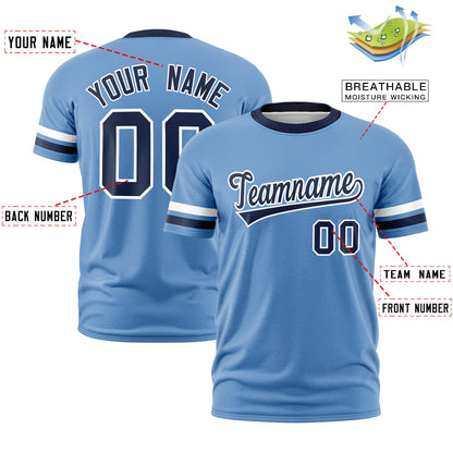 Custom Light Blue Navy T-shirt Classic Style Stripe Fashion Sports Shirt for Youth & Adults
