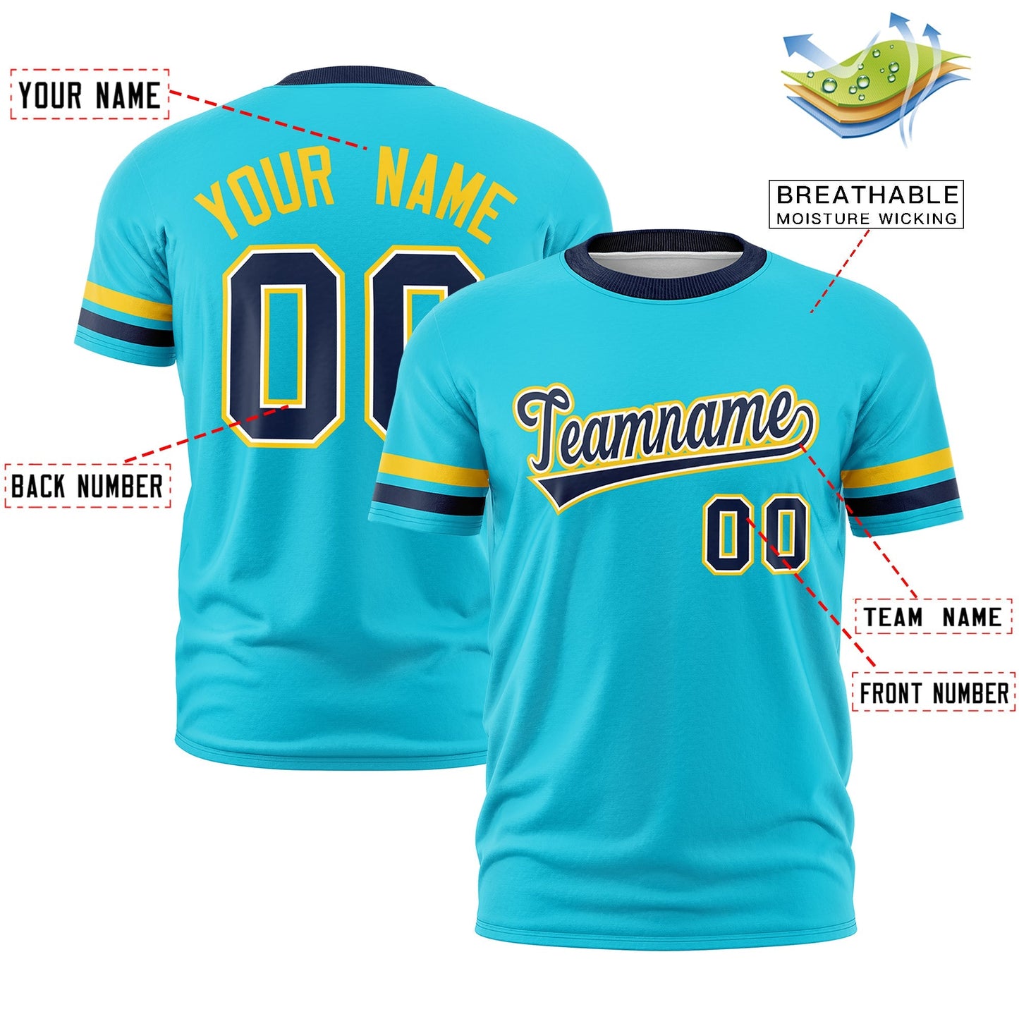 Custom Sky Blue Navy T-shirt Classic Style Stripe Fashion Sports Shirt for Youth & Adults