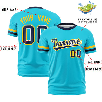 Custom Sky Blue Navy T-shirt Classic Style Stripe Fashion Sports Shirt for Youth & Adults