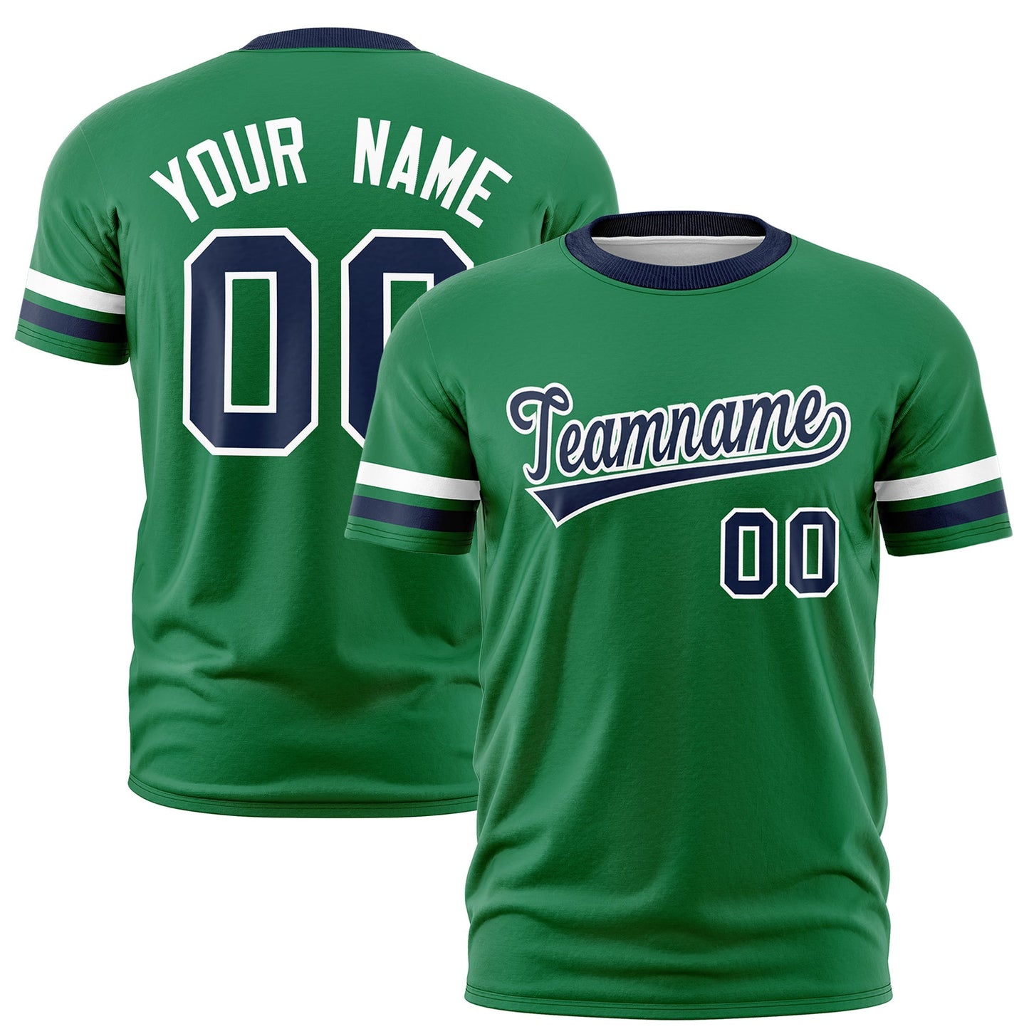 Custom Kelly Green Navy T-shirt Classic Style Stripe Fashion Sports Shirt for Youth & Adults