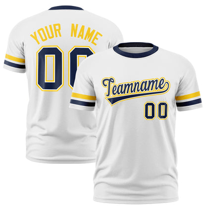 Custom White Navy T-shirt Classic Style Stripe Fashion Sports Shirt for Youth & Adults