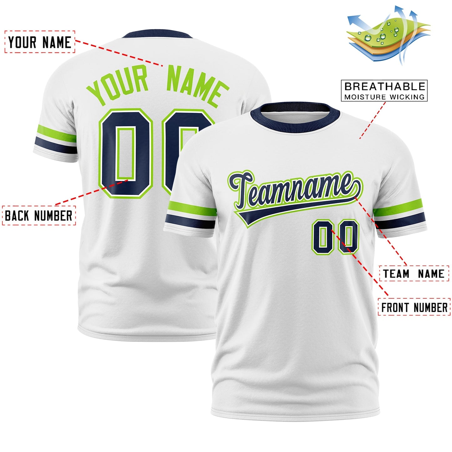 Custom White Navy T-shirt Classic Style Stripe Fashion Sports Shirt for Youth & Adults