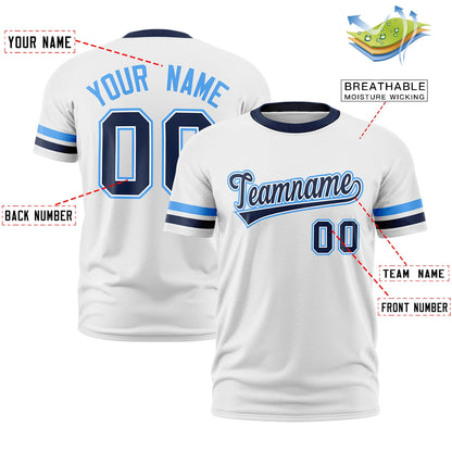Custom White Navy T-shirt Classic Style Stripe Fashion Sports Shirt for Youth & Adults
