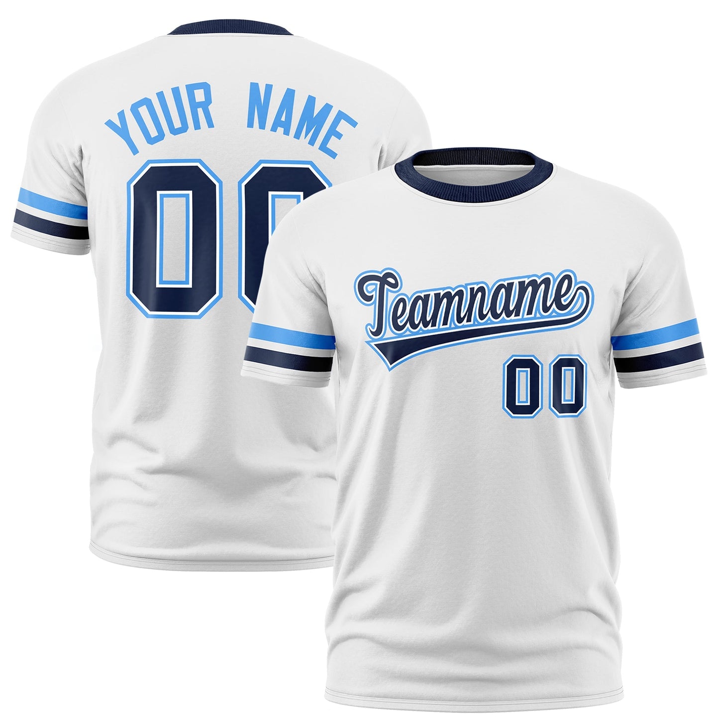 Custom White Navy T-shirt Classic Style Stripe Fashion Sports Shirt for Youth & Adults