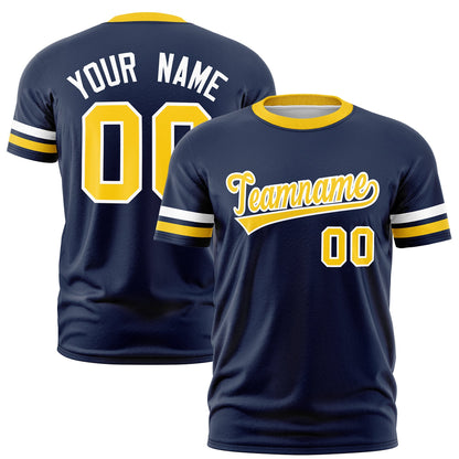 Custom Navy Gold T-shirt Classic Style Stripe Fashion Sports Shirt for Youth & Adults