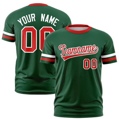 Custom Green Red T-shirt Classic Style Stripe Fashion Sports Shirt for Youth & Adults