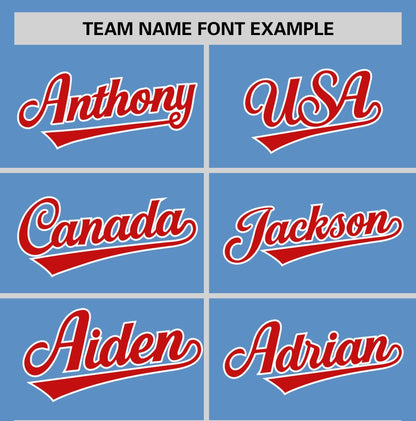 Custom Light Blue Red T-shirt Classic Style Stripe Fashion Sports Shirt for Youth & Adults