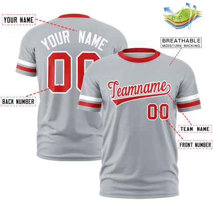 Custom Gray Red T-shirt Classic Style Stripe Fashion Sports Shirt for Youth & Adults