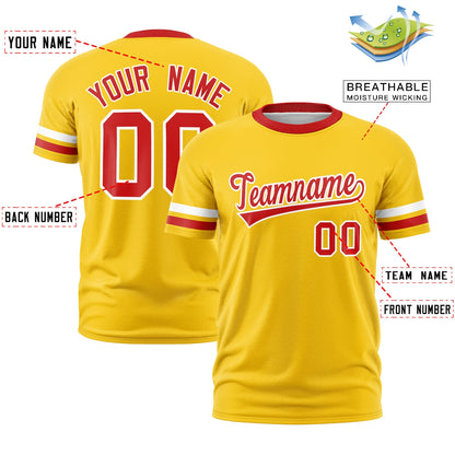 Custom Gold Red T-shirt Classic Style Stripe Fashion Sports Shirt for Youth & Adults