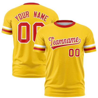 Custom Gold Red T-shirt Classic Style Stripe Fashion Sports Shirt for Youth & Adults