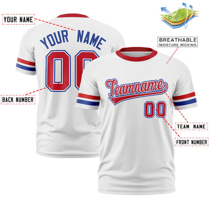 Custom White Royal Blue T-shirt Classic Style Stripe Fashion Sports Shirt for Youth & Adults