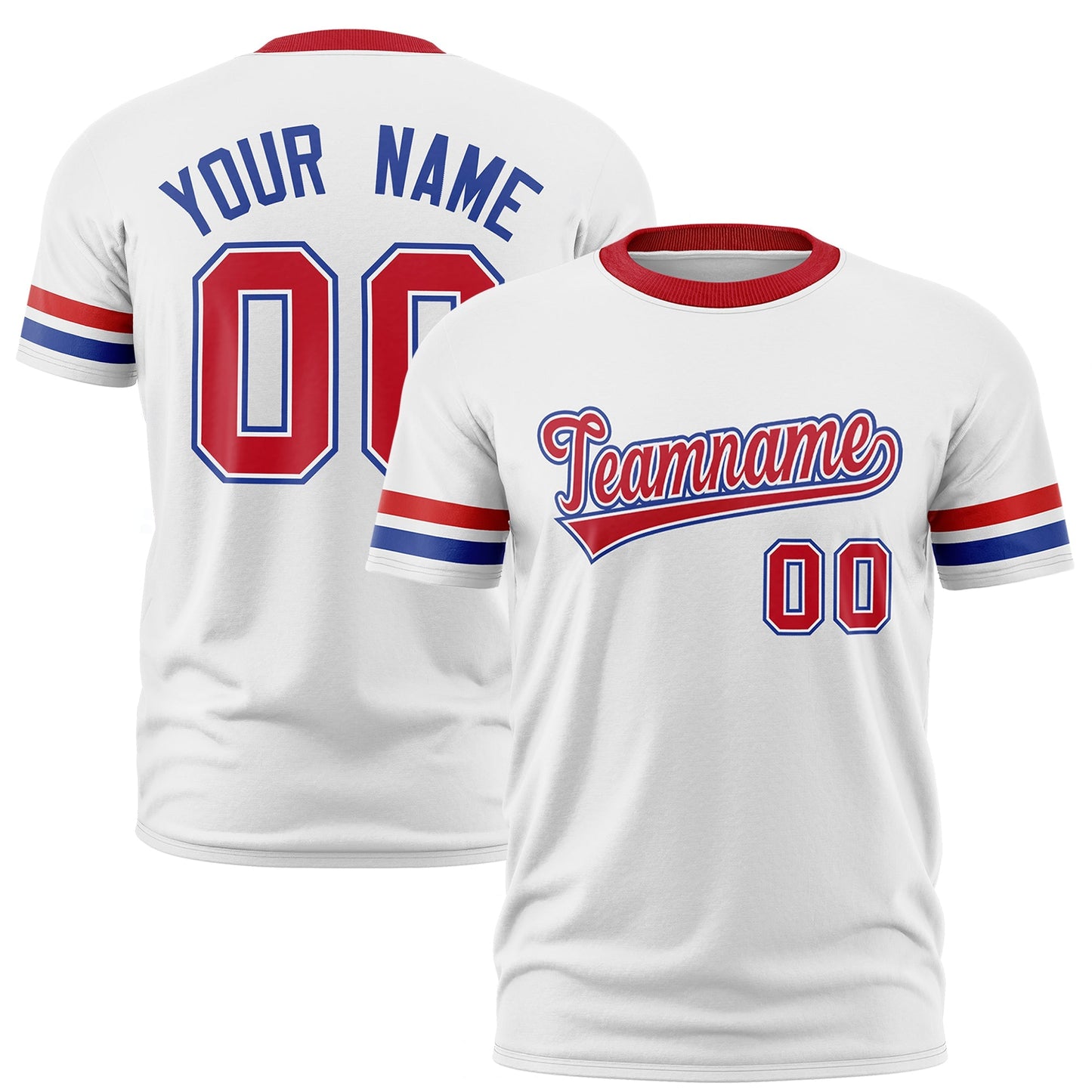 Custom White Royal Blue T-shirt Classic Style Stripe Fashion Sports Shirt for Youth & Adults