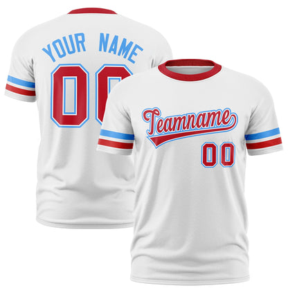 Custom White Red T-shirt Classic Style Stripe Fashion Sports Shirt for Youth & Adults
