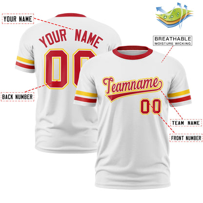 Custom White Red T-shirt Classic Style Stripe Fashion Sports Shirt for Youth & Adults