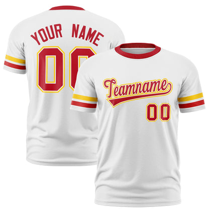 Custom White Red T-shirt Classic Style Stripe Fashion Sports Shirt for Youth & Adults