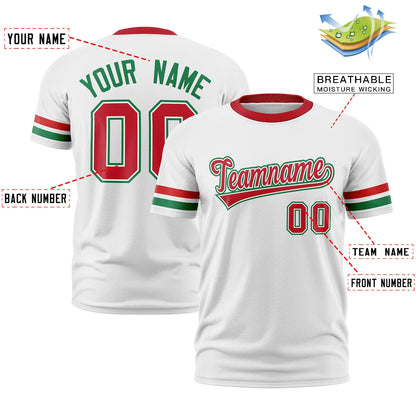 Custom White Kelly Green T-shirt Classic Style Stripe Fashion Sports Shirt for Youth & Adults