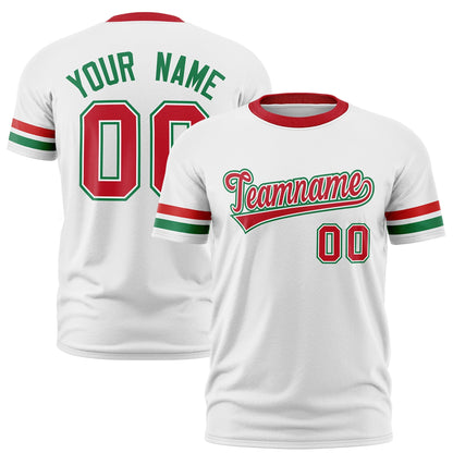 Custom White Kelly Green T-shirt Classic Style Stripe Fashion Sports Shirt for Youth & Adults