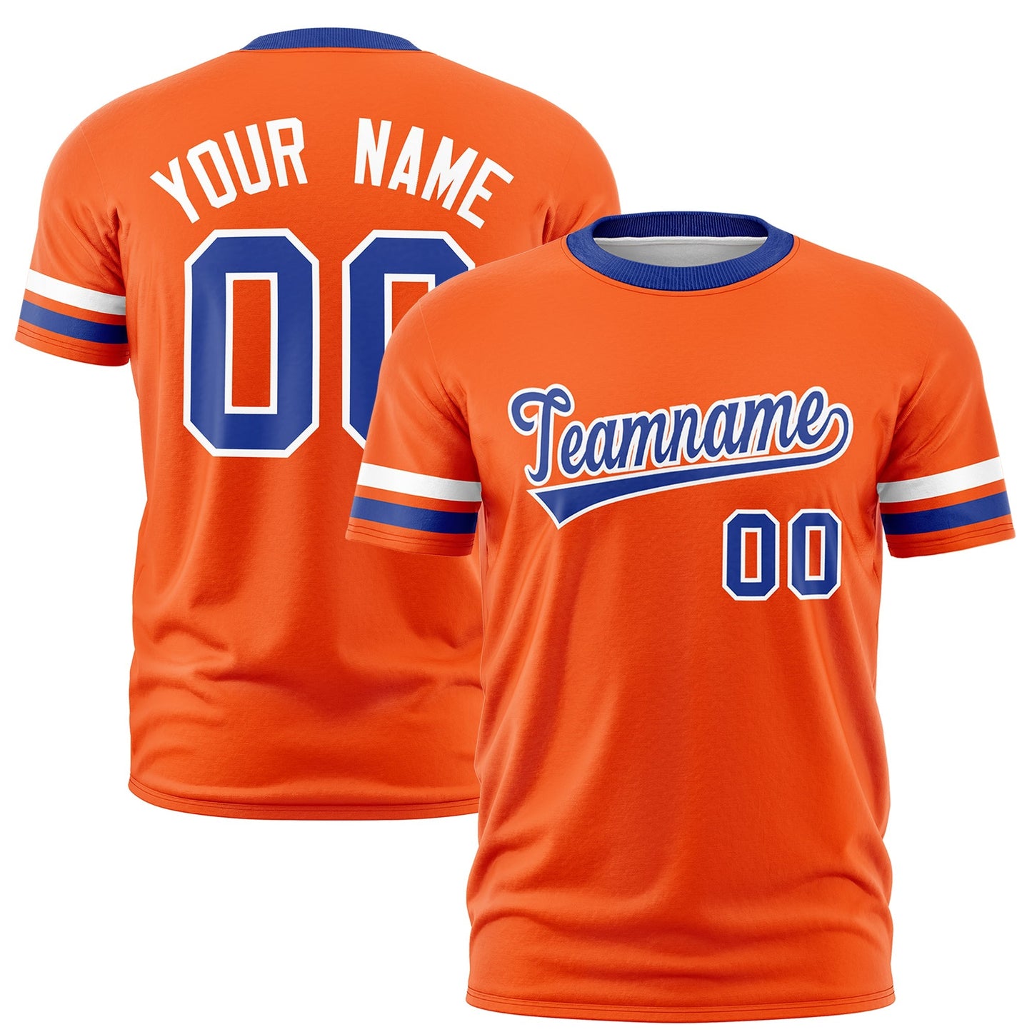 Custom Orange Royal Blue T-shirt Classic Style Stripe Fashion Sports Shirt for Youth & Adults