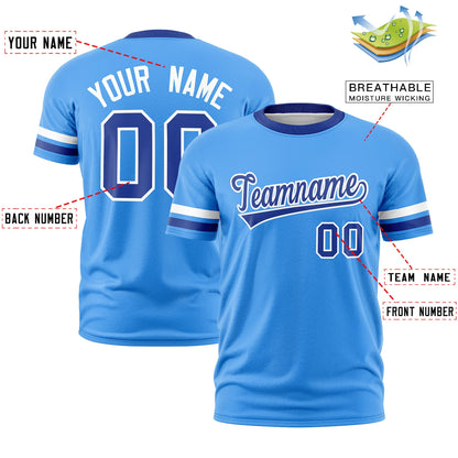 Custom Powder Blue Royal Blue T-shirt Classic Style Stripe Fashion Sports Shirt for Youth & Adults