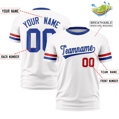 Custom White Royal Blue T-shirt Classic Style Stripe Fashion Sports Shirt for Youth & Adults