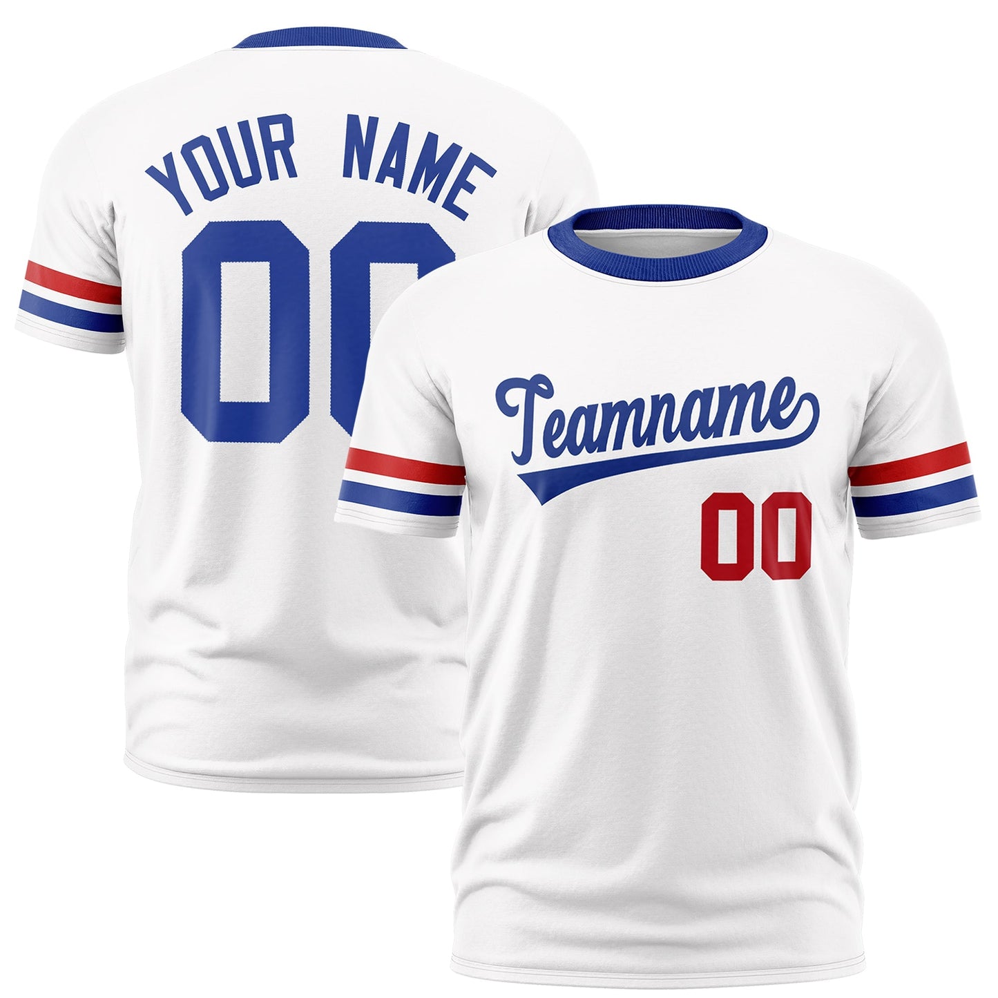 Custom White Royal Blue T-shirt Classic Style Stripe Fashion Sports Shirt for Youth & Adults