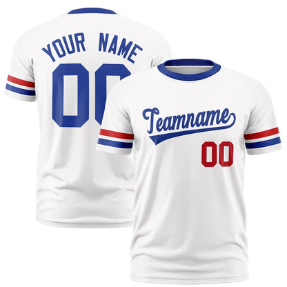 Custom White Royal Blue T-shirt Classic Style Stripe Fashion Sports Shirt for Youth & Adults