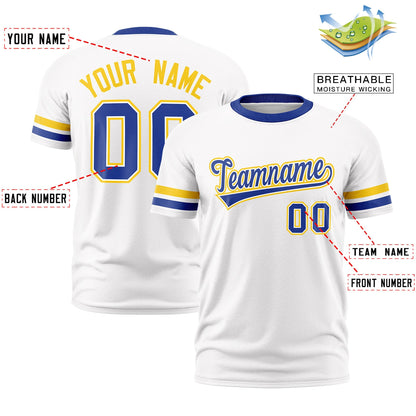 Custom White Royal Blue T-shirt Classic Style Stripe Fashion Sports Shirt for Youth & Adults