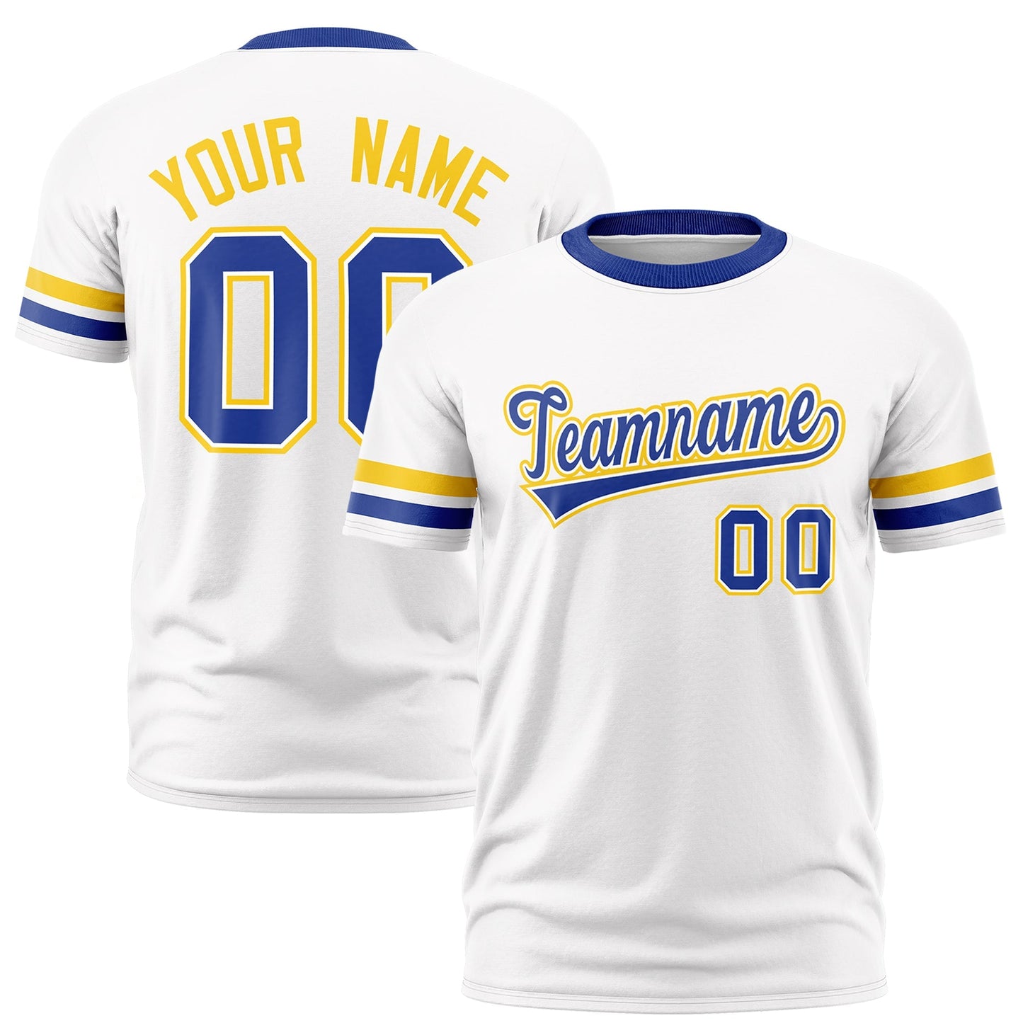 Custom White Royal Blue T-shirt Classic Style Stripe Fashion Sports Shirt for Youth & Adults