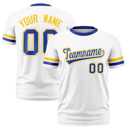 Custom White Royal Blue T-shirt Classic Style Stripe Fashion Sports Shirt for Youth & Adults