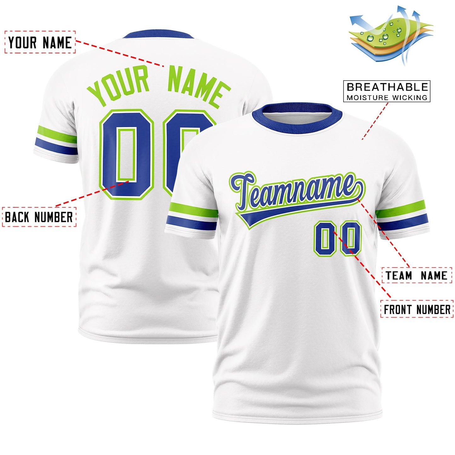 Custom White Royal Blue T-shirt Classic Style Stripe Fashion Sports Shirt for Youth & Adults