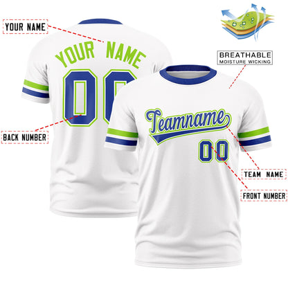 Custom White Royal Blue T-shirt Classic Style Stripe Fashion Sports Shirt for Youth & Adults