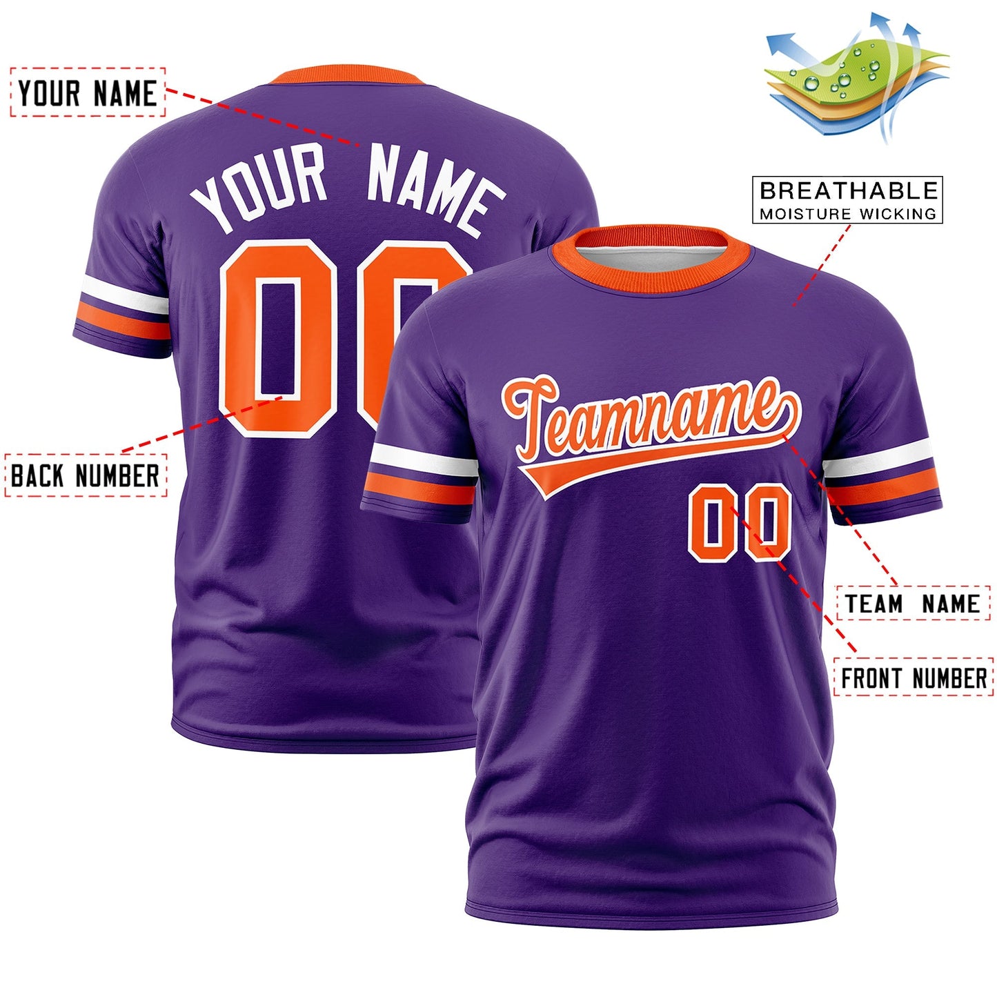 Custom Purple Orange T-shirt Classic Style Stripe Fashion Sports Shirt for Youth & Adults