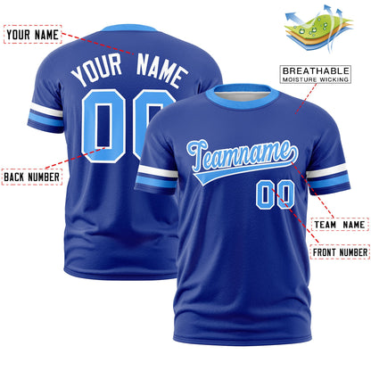 Custom Royal Blue Powder Blue T-shirt Classic Style Stripe Fashion Sports Shirt for Youth & Adults