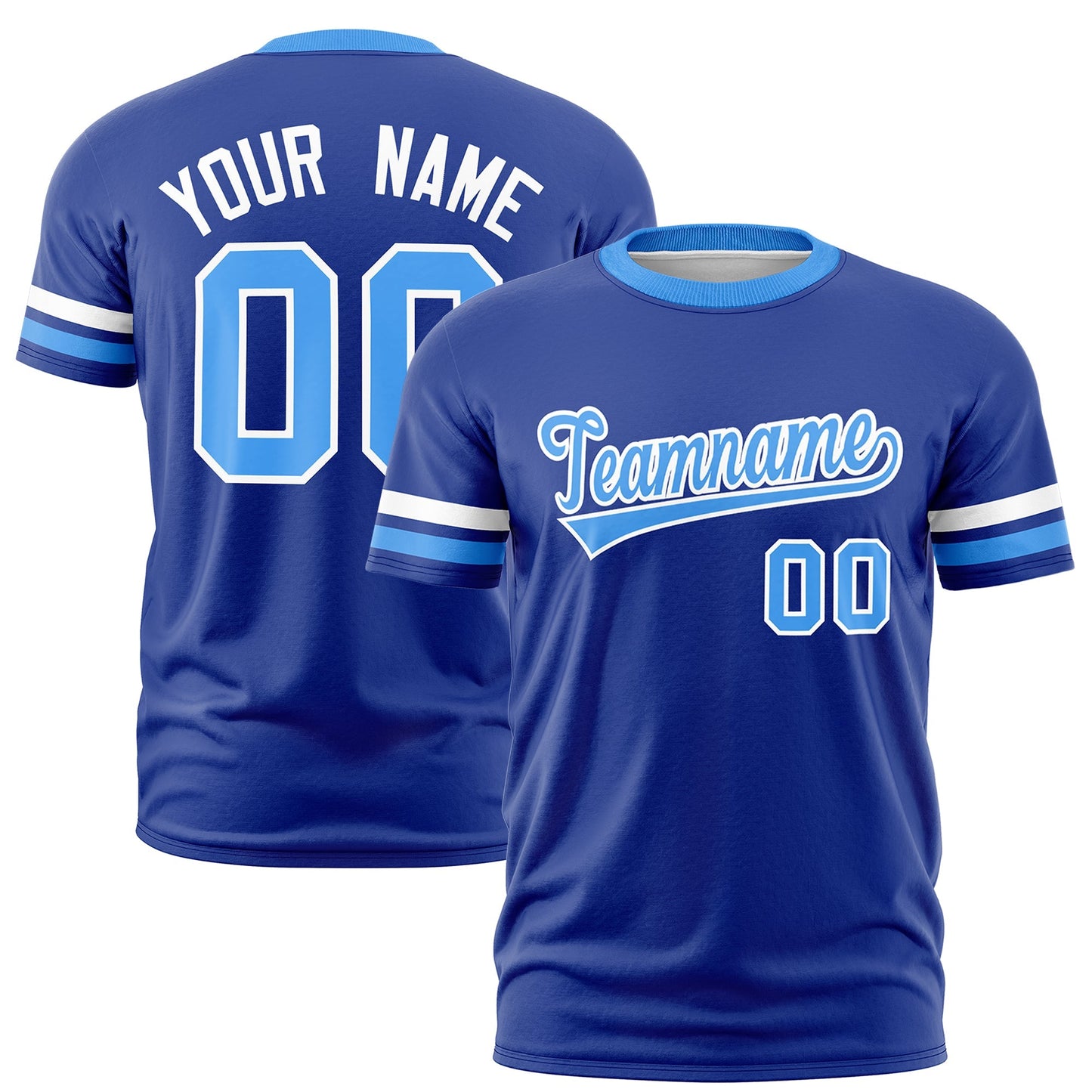 Custom Royal Blue Powder Blue T-shirt Classic Style Stripe Fashion Sports Shirt for Youth & Adults