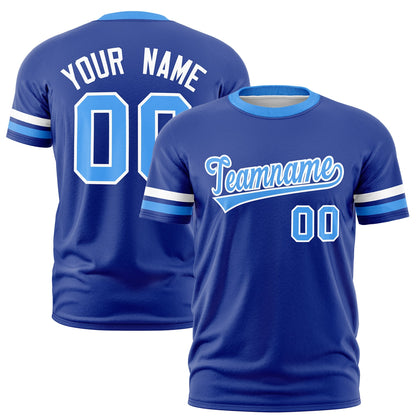 Custom Royal Blue Powder Blue T-shirt Classic Style Stripe Fashion Sports Shirt for Youth & Adults