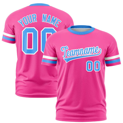 Custom Pink Powder Blue T-shirt Classic Style Stripe Fashion Sports Shirt for Youth & Adults
