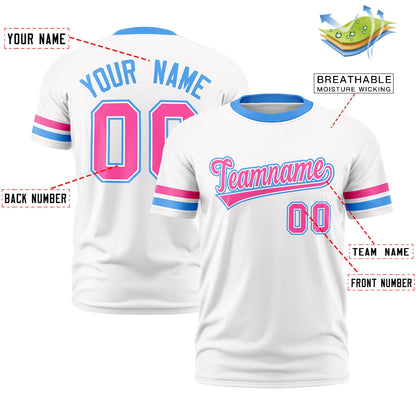Custom White Powder Blue T-shirt Classic Style Stripe Fashion Sports Shirt for Youth & Adults