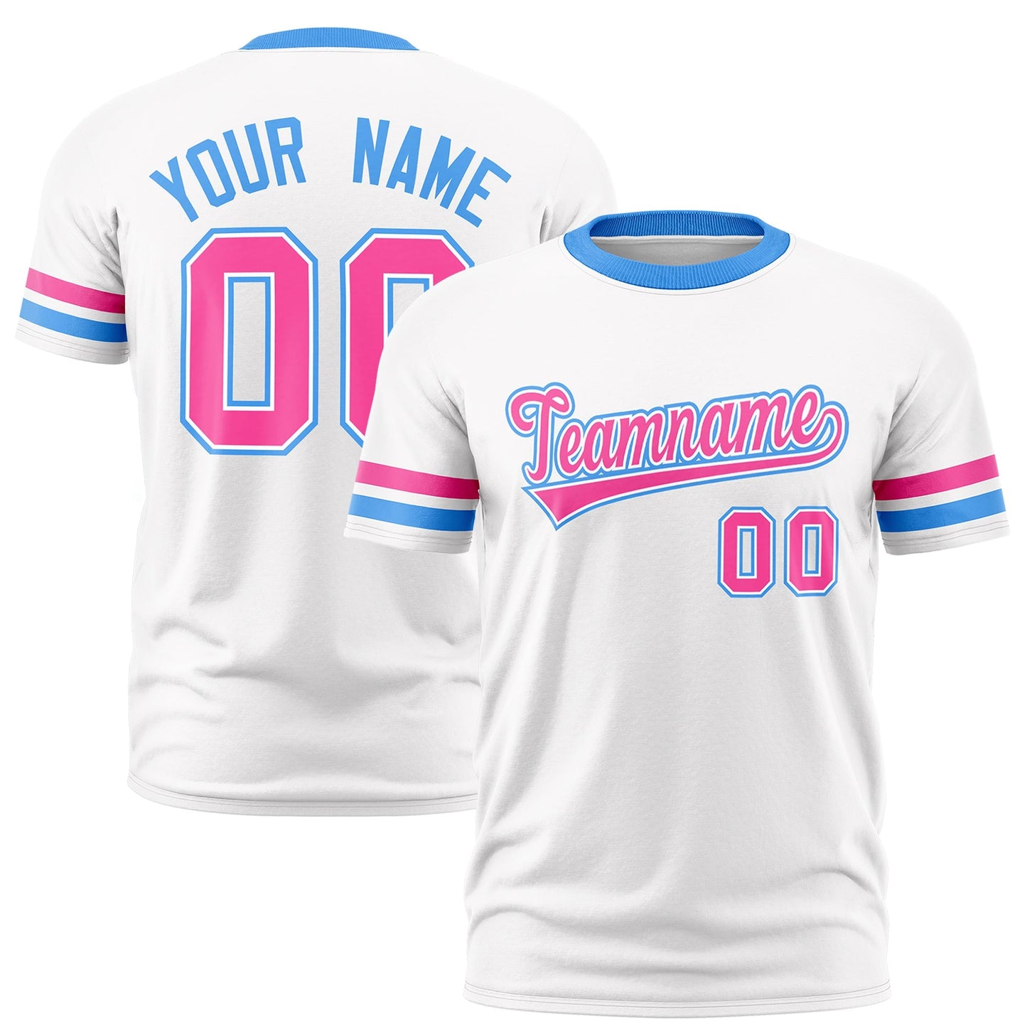 Custom White Powder Blue T-shirt Classic Style Stripe Fashion Sports Shirt for Youth & Adults