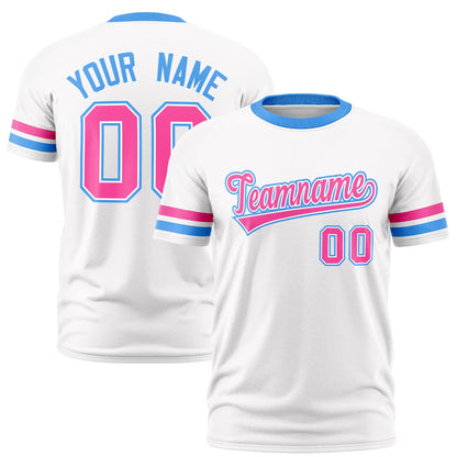 Custom White Powder Blue T-shirt Classic Style Stripe Fashion Sports Shirt for Youth & Adults
