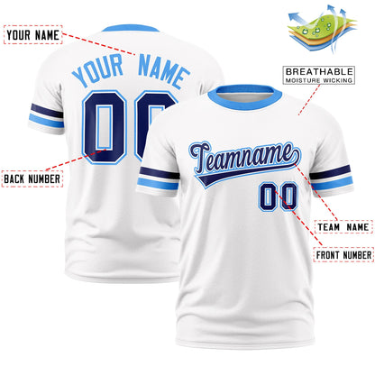 Custom White Powder Blue T-shirt Classic Style Stripe Fashion Sports Shirt for Youth & Adults