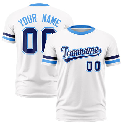Custom White Powder Blue T-shirt Classic Style Stripe Fashion Sports Shirt for Youth & Adults
