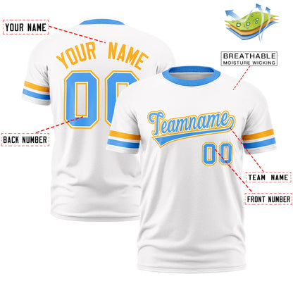 Custom White Powder Blue T-shirt Classic Style Stripe Fashion Sports Shirt for Youth & Adults