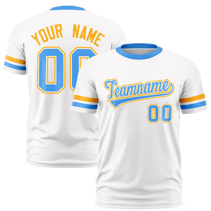 Custom White Powder Blue T-shirt Classic Style Stripe Fashion Sports Shirt for Youth & Adults