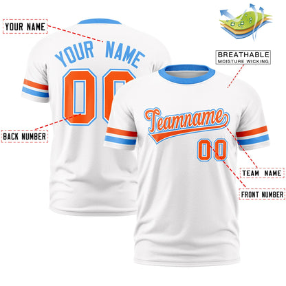 Custom White Powder Blue T-shirt Classic Style Stripe Fashion Sports Shirt for Youth & Adults