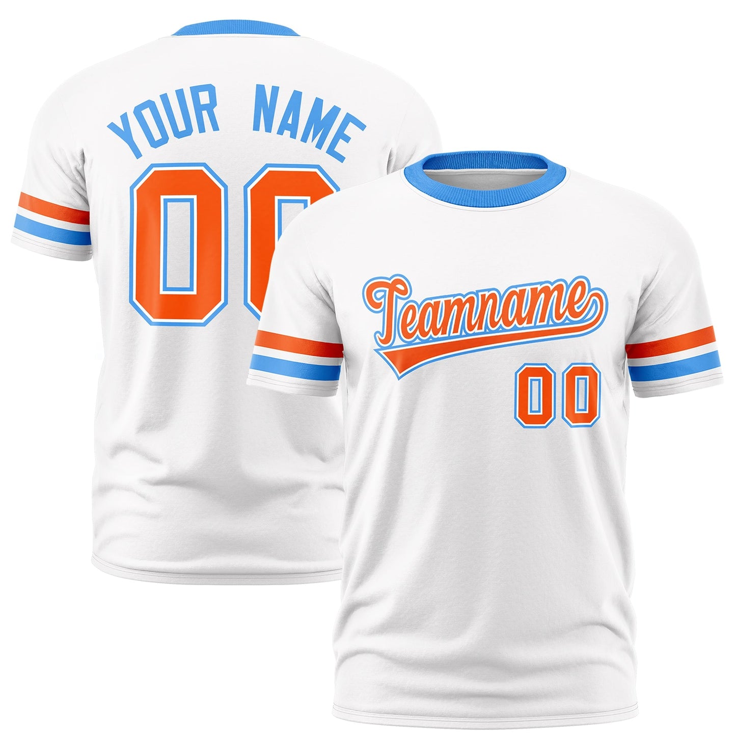 Custom White Powder Blue T-shirt Classic Style Stripe Fashion Sports Shirt for Youth & Adults